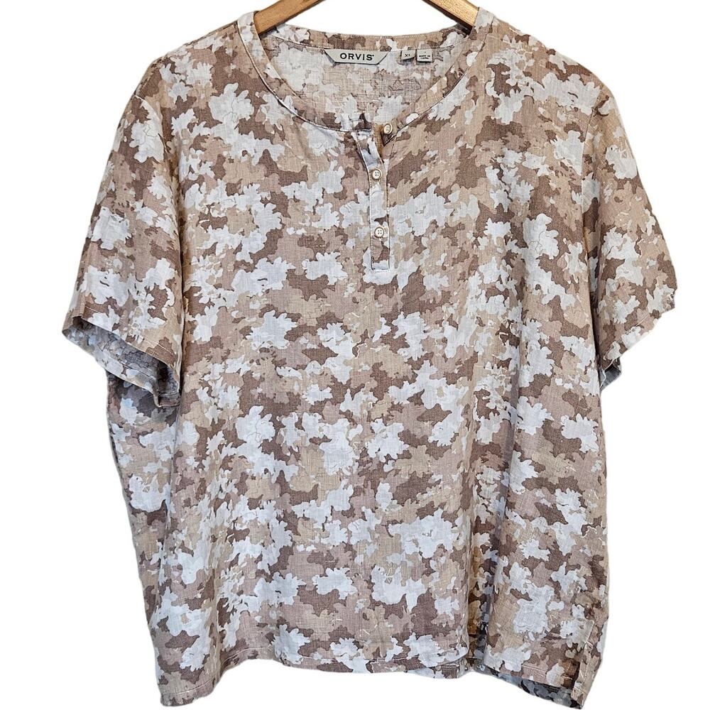 Orvis 100% Linen Popover Top Blouse Women's X-Large Casual Boho‎ Chic Neutral